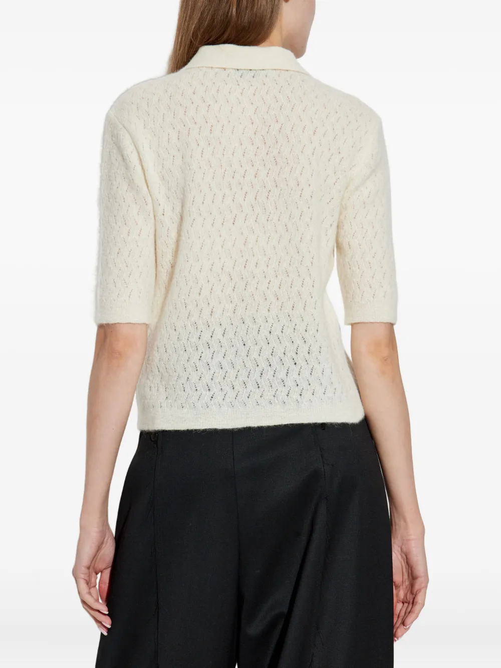 Officine Generale Opengebreid poloshirt Beige