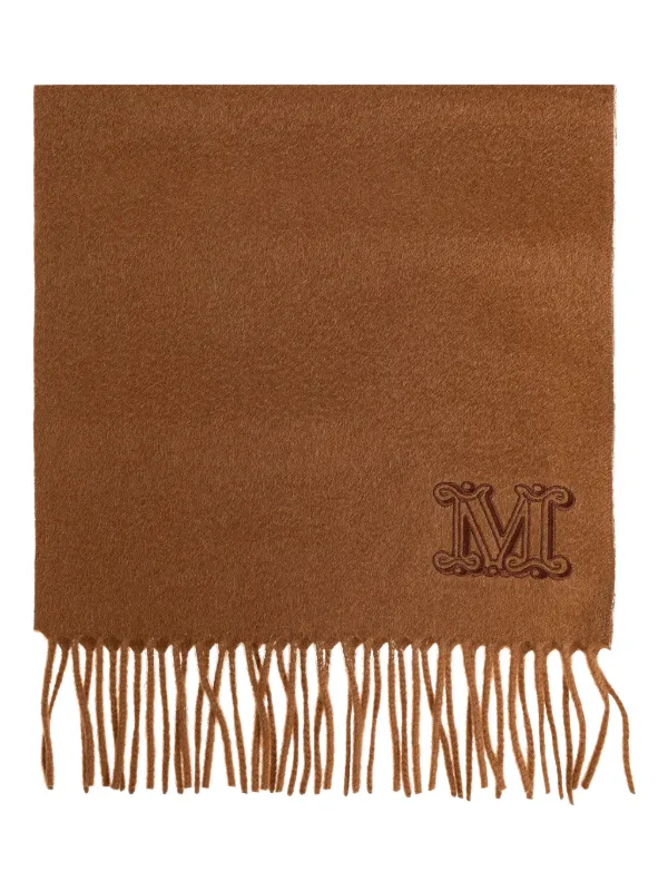 Max Mara Logo-embroidered Fringed-edge Scarf in Brown