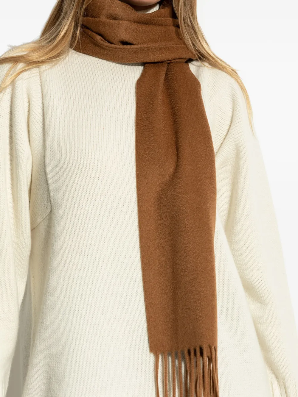Max Mara Logo-embroidered Fringed-edge Scarf In Brown