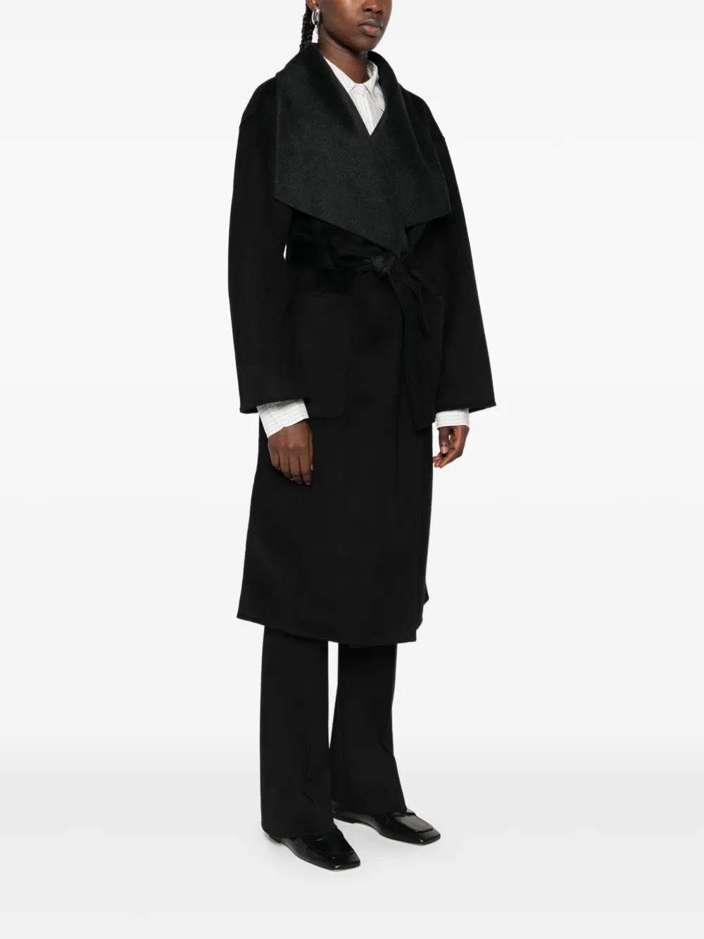  The Dynamis Studio Belted Wrap Single-breasted Coat - Black 
