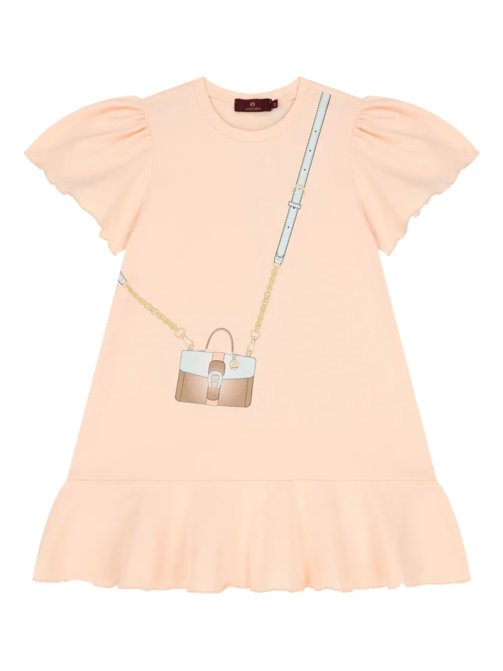 Aigner Kids puff-sleeve bag-print dress Roze