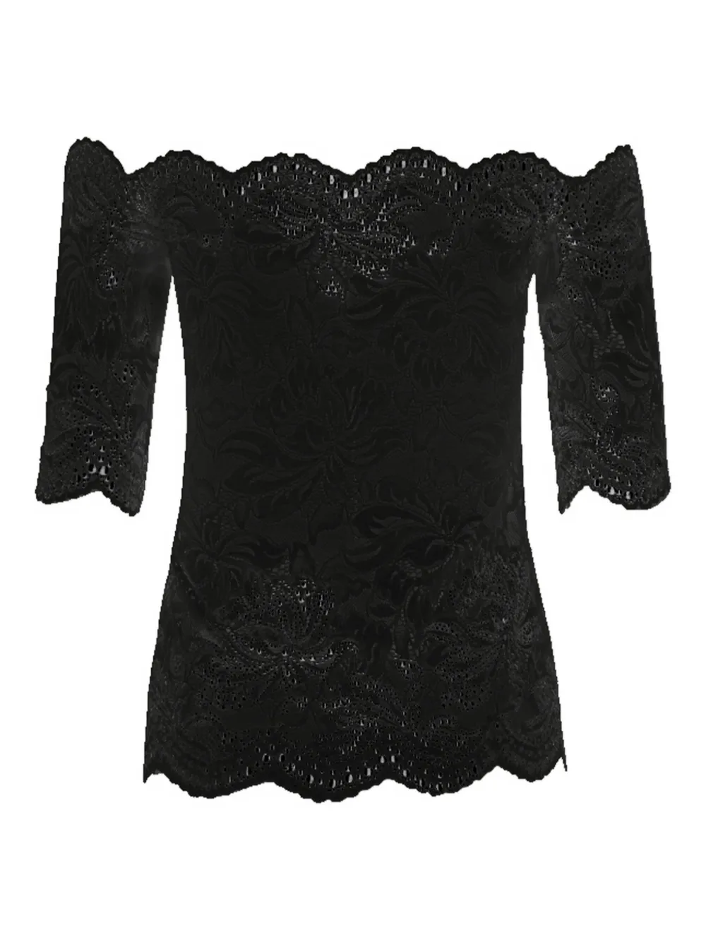 Rabanne Off-shoulder top met kant - Zwart