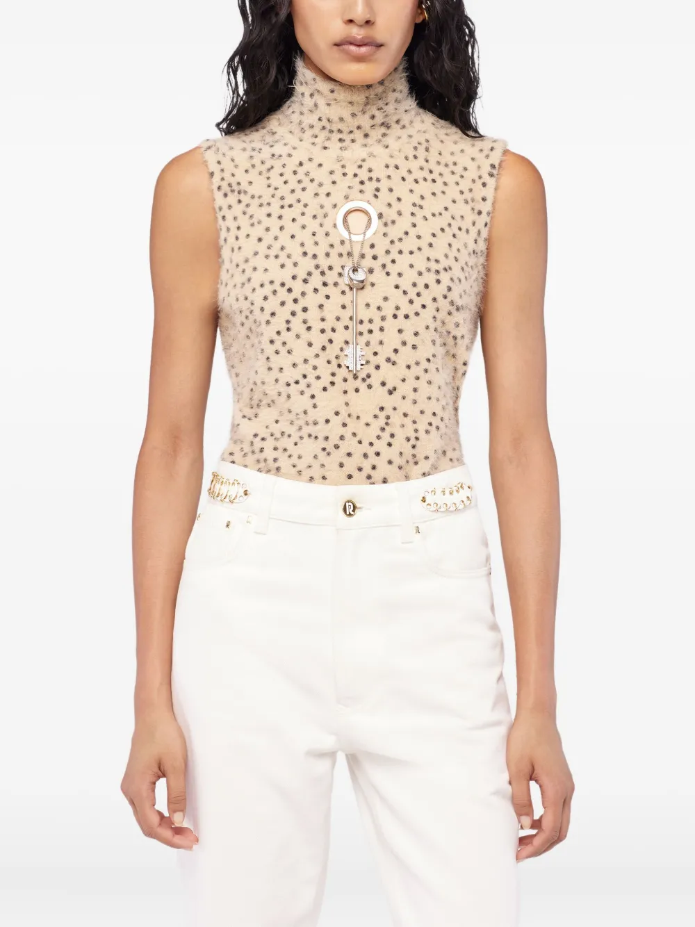 Rabanne Top met stippen en col Beige