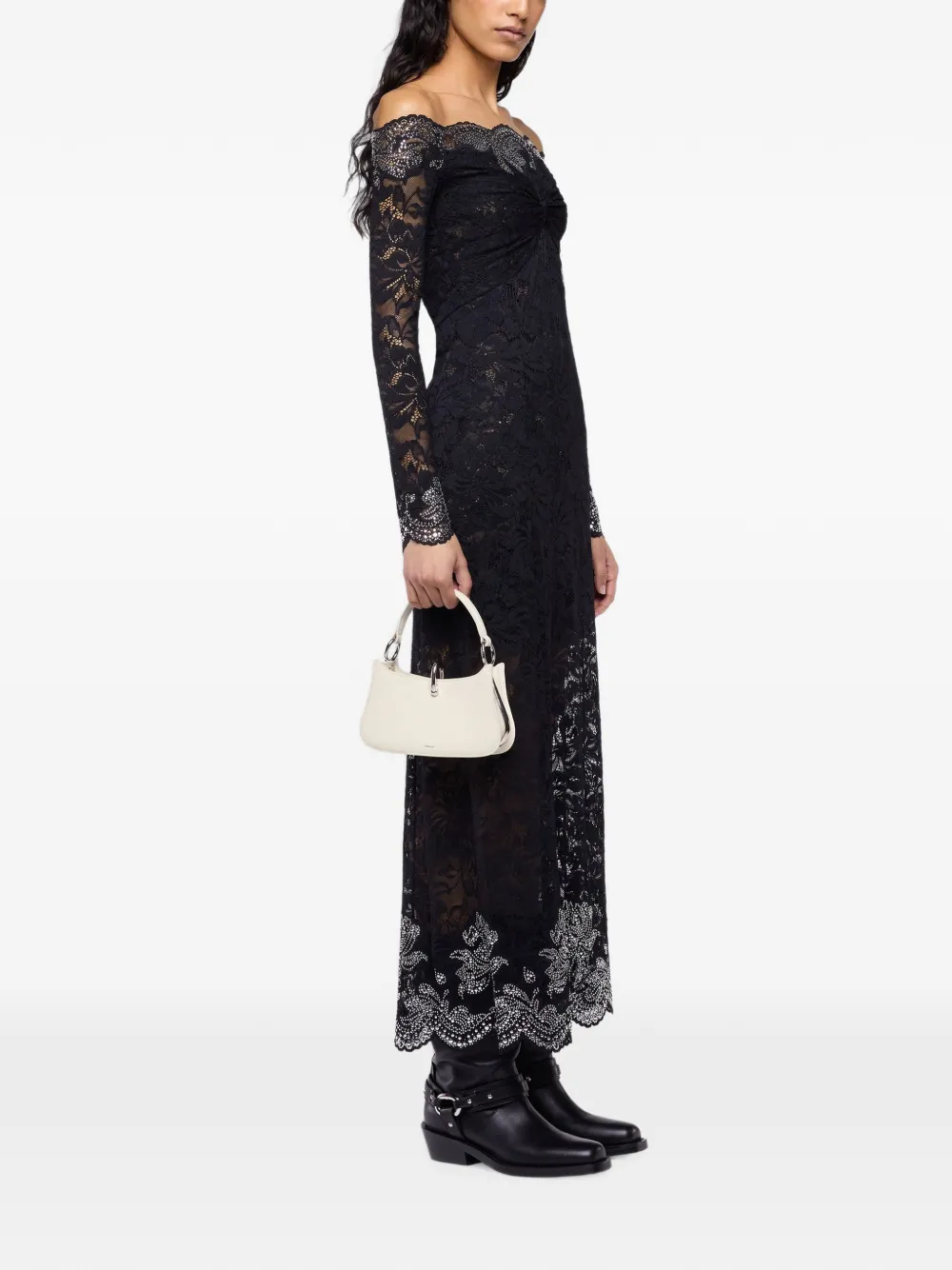 Rabanne Maxi-jurk met bloemenprint en kant Zwart