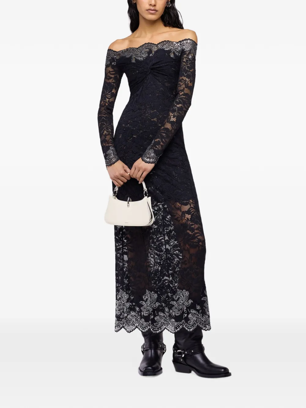 Rabanne Maxi-jurk met bloemenprint en kant Zwart