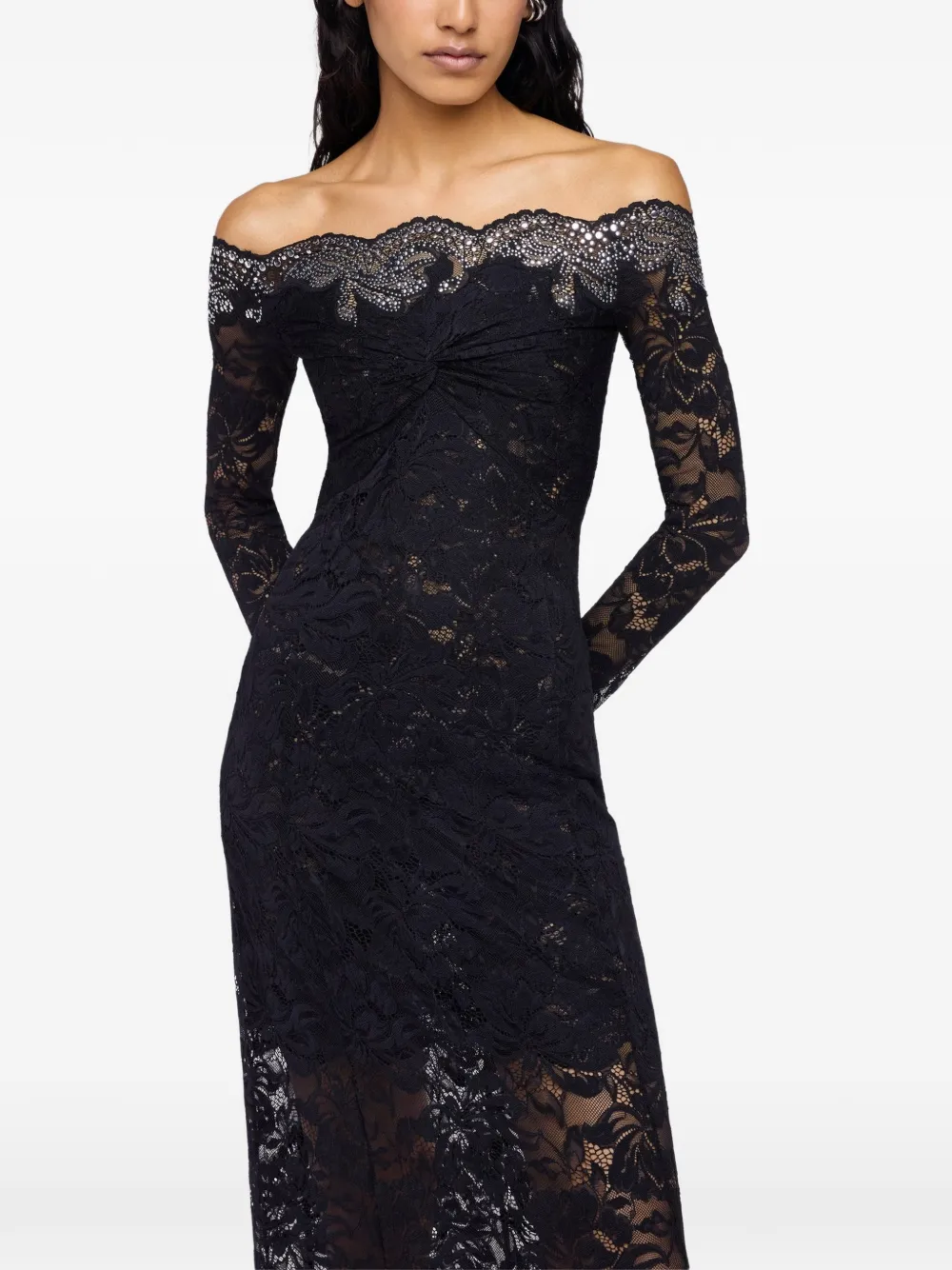 Rabanne Maxi-jurk met bloemenprint en kant Zwart
