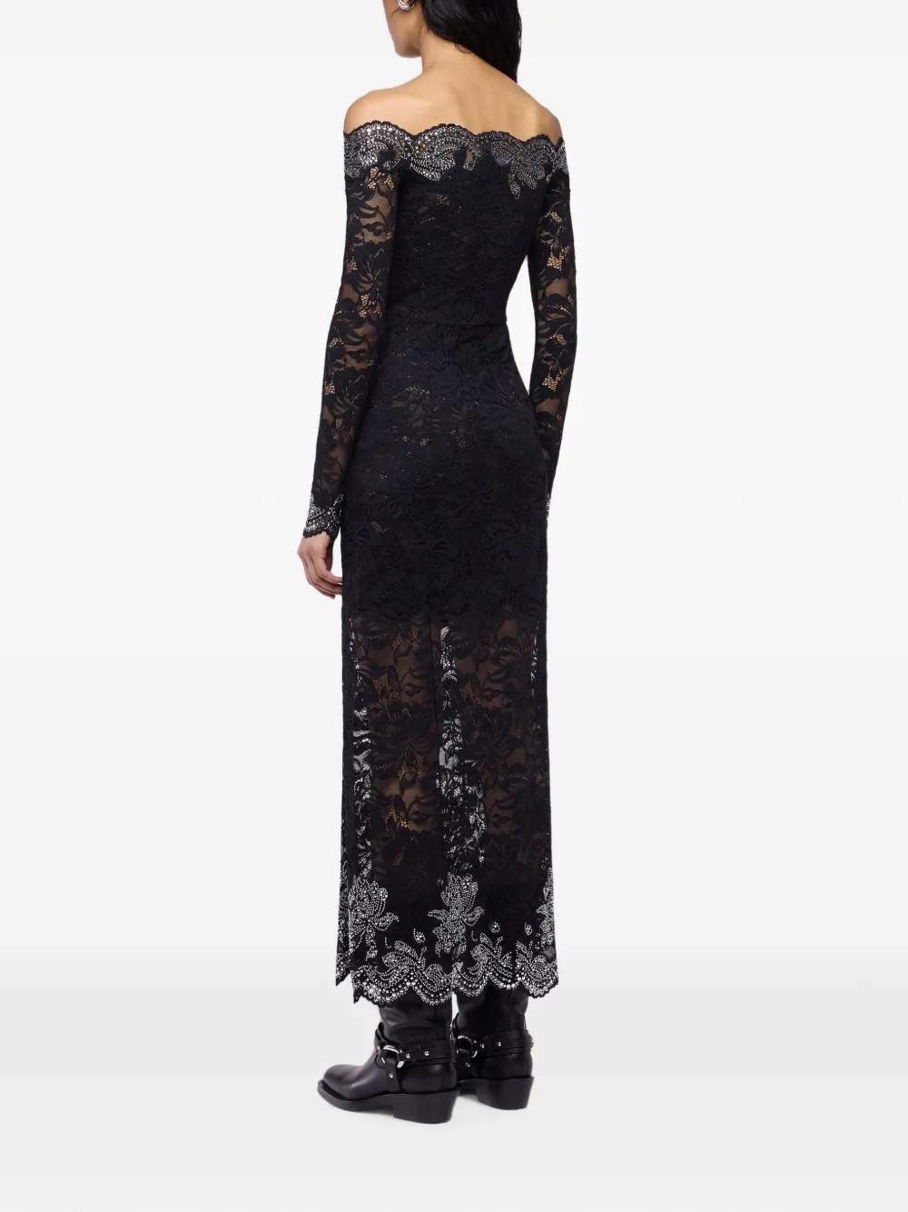 Rabanne Maxi-jurk met bloemenprint en kant Zwart