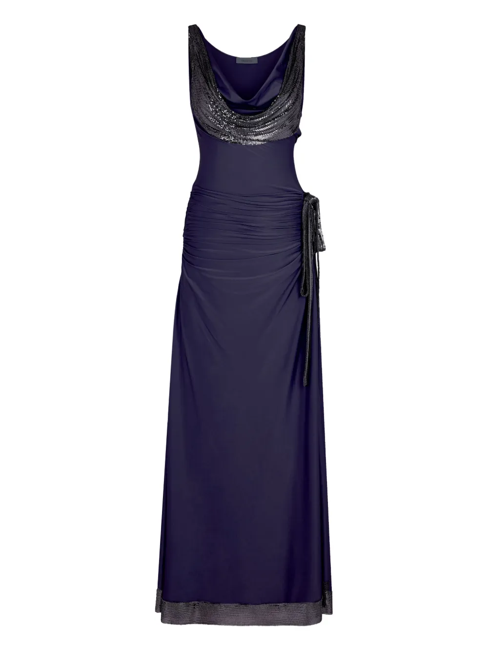 Rabanne Chainmail-embellished Stretch-satin Gown In Blue