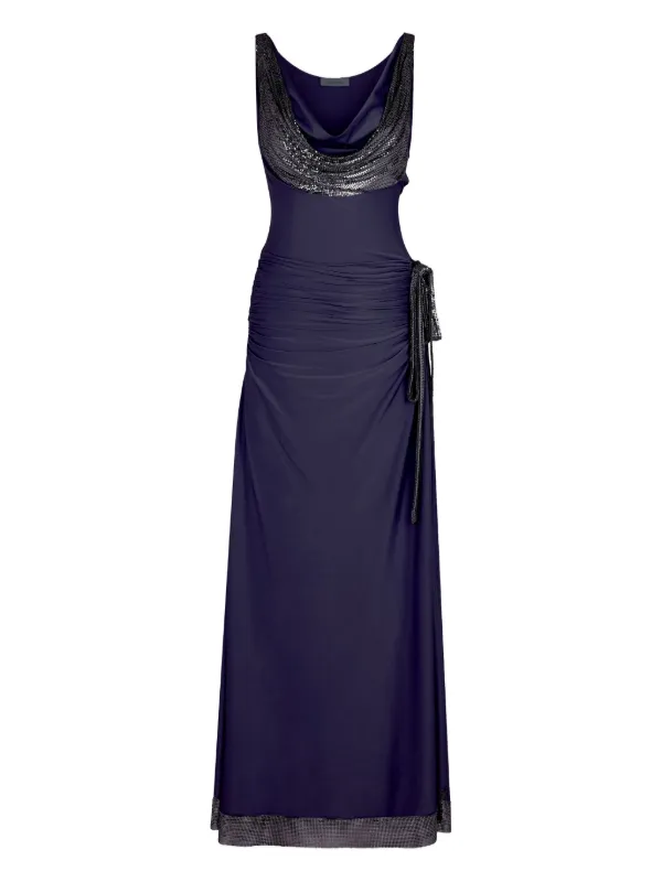 Rabanne Sleeveless Long Dress with Metallic Mesh Details - Deep Navy