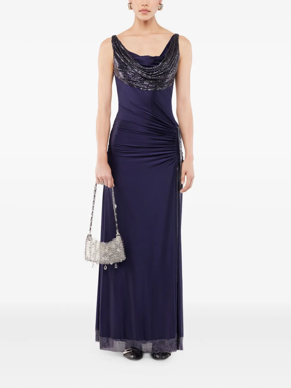 Rabanne cowl-neck sequin-detail dress - Blauw