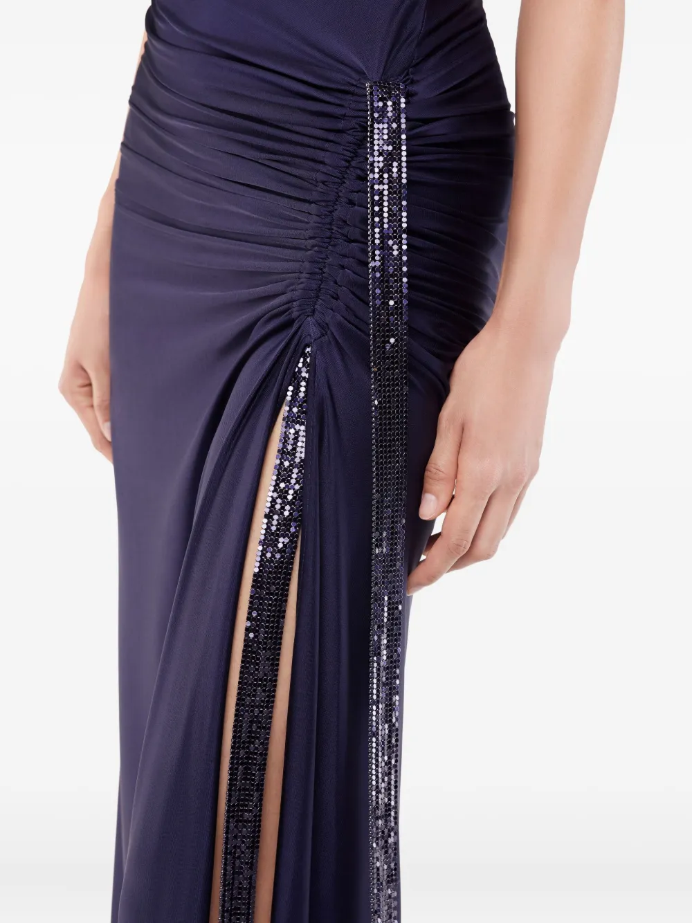 Rabanne Chainmail-embellished Stretch-satin Gown In Blue