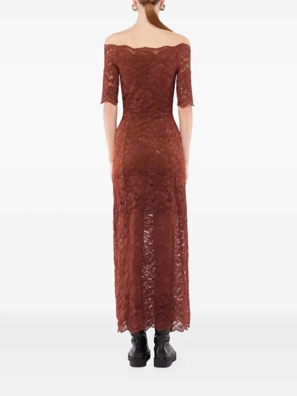 Rabanne Off-shoulder Lace Midi Dress - Brown Rabanne Off-shoulder Lace Midi Dress - Brown