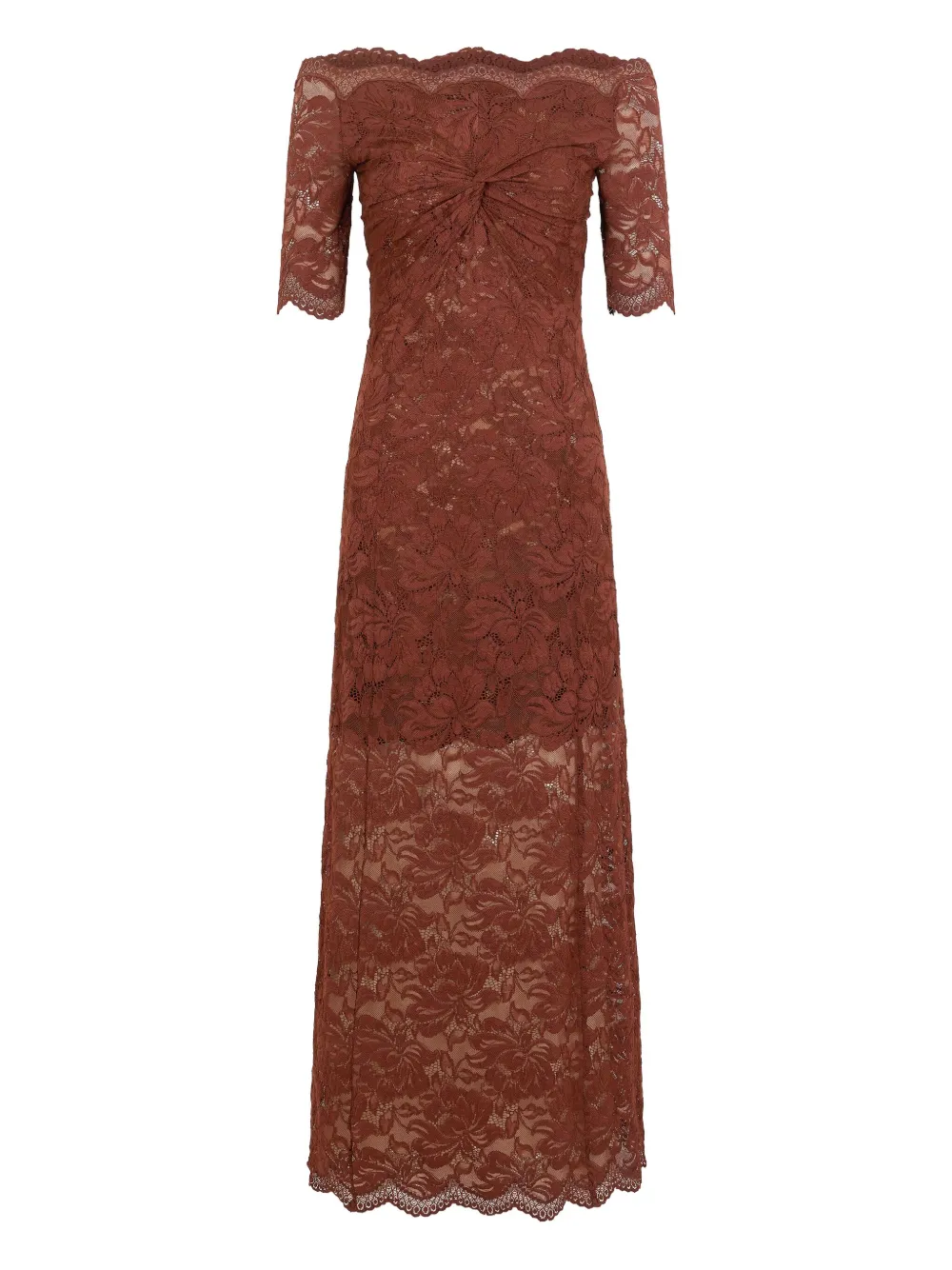 Rabanne off-shoulder lace midi dress | Brown | Image 1