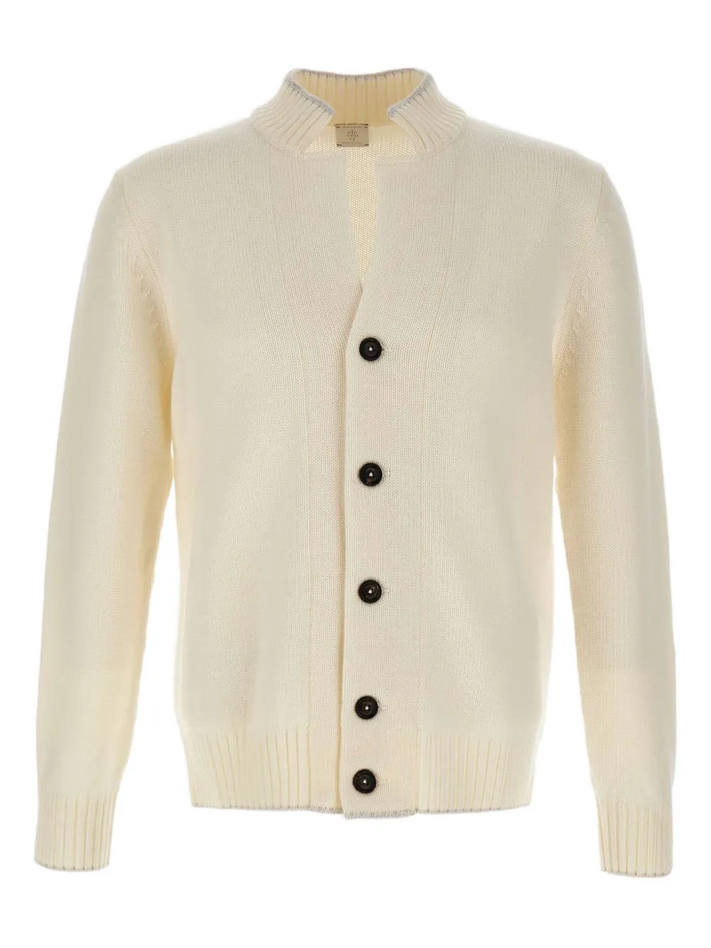 stand-up collar striped-trim cardigan