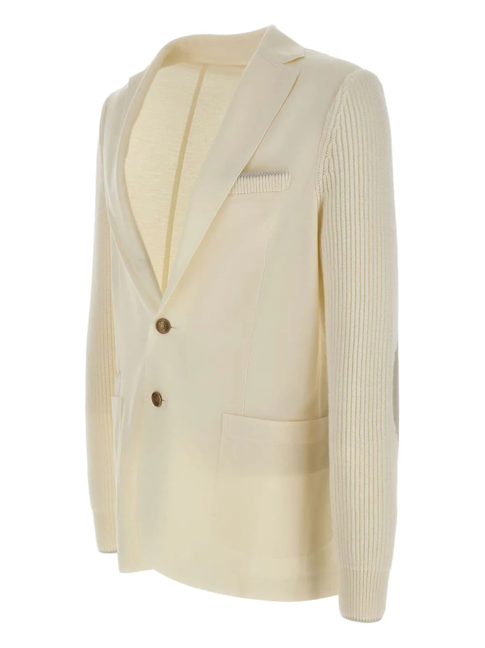 Eleventy ribbed-knit elbow-patch blazer Beige