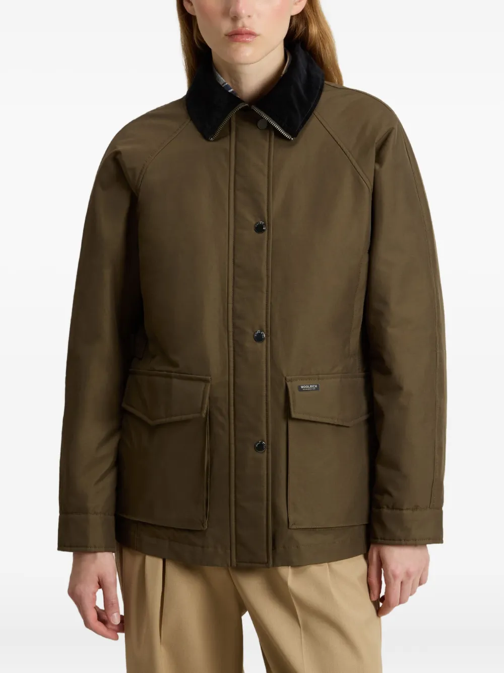 Woolrich Velvet-collared Flap-pockets Jacket In Green