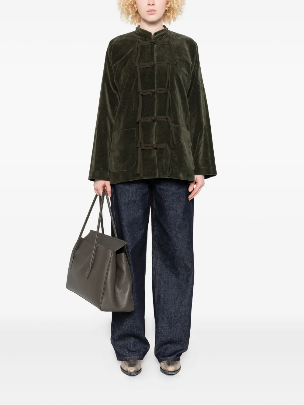 Uma Wang knotted velvet jacket Groen