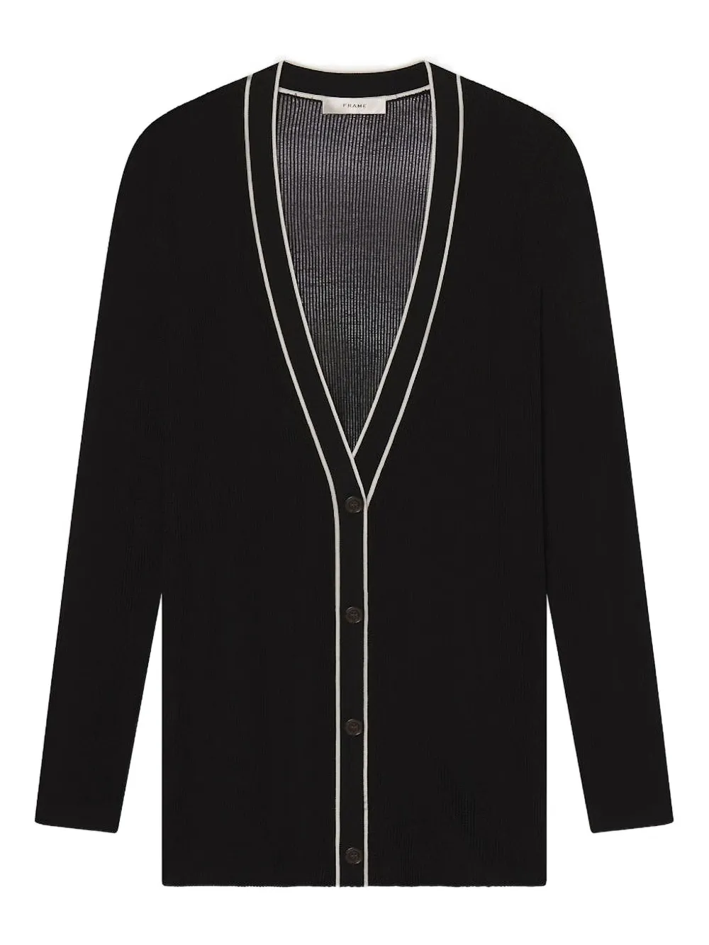 Frame Ribbed-knit V-neck Cardigan In Black
