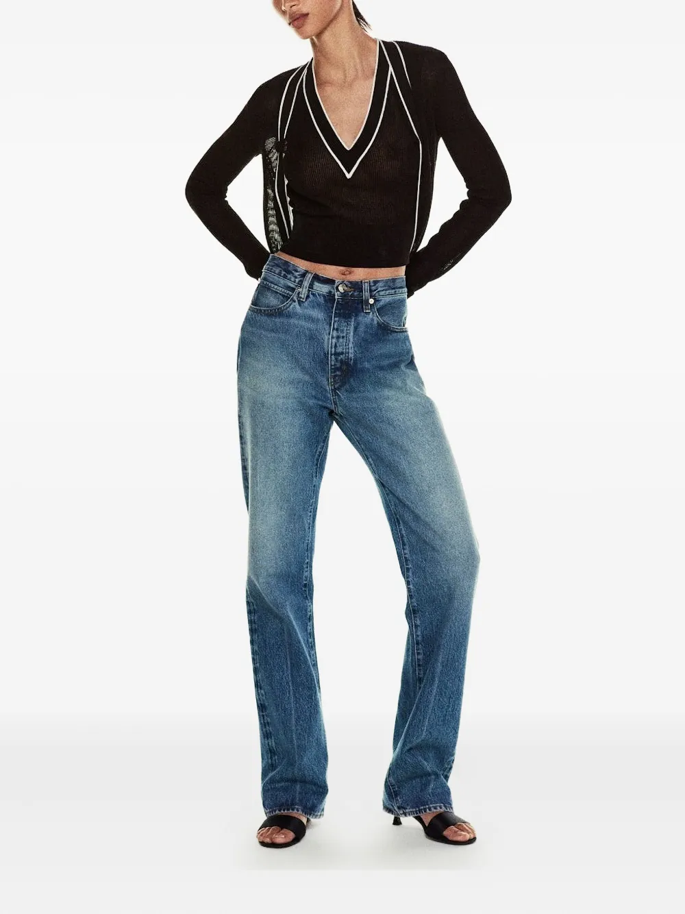 Frame V-neck Ribbed Vest In Black