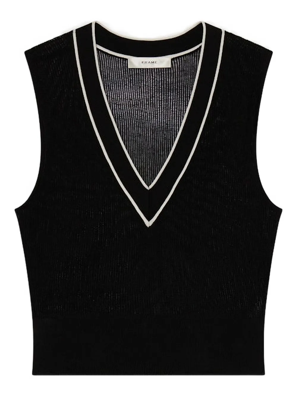 Frame V-neck Ribbed Vest In Black