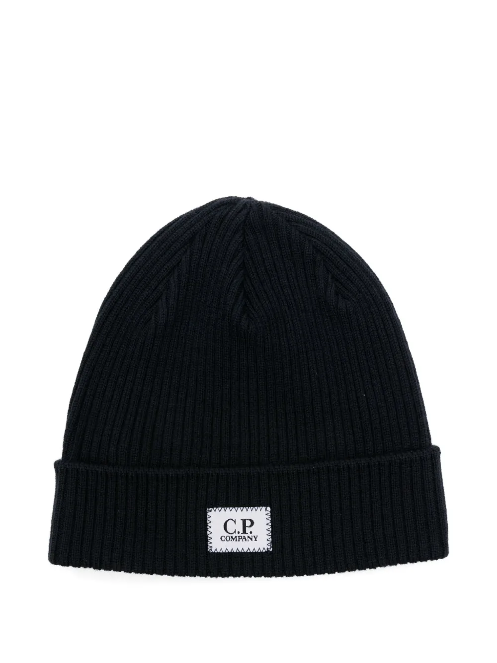 C.P. Company Kids Geribbelde muts met logoplakkaat Blauw