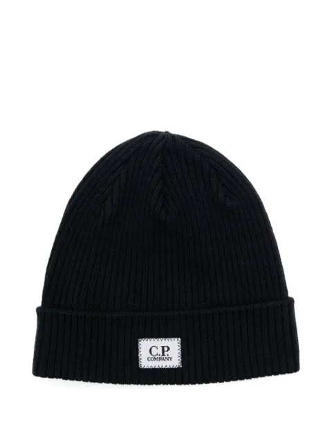 C.P. Company Kids ribbed logo-plaque beanie