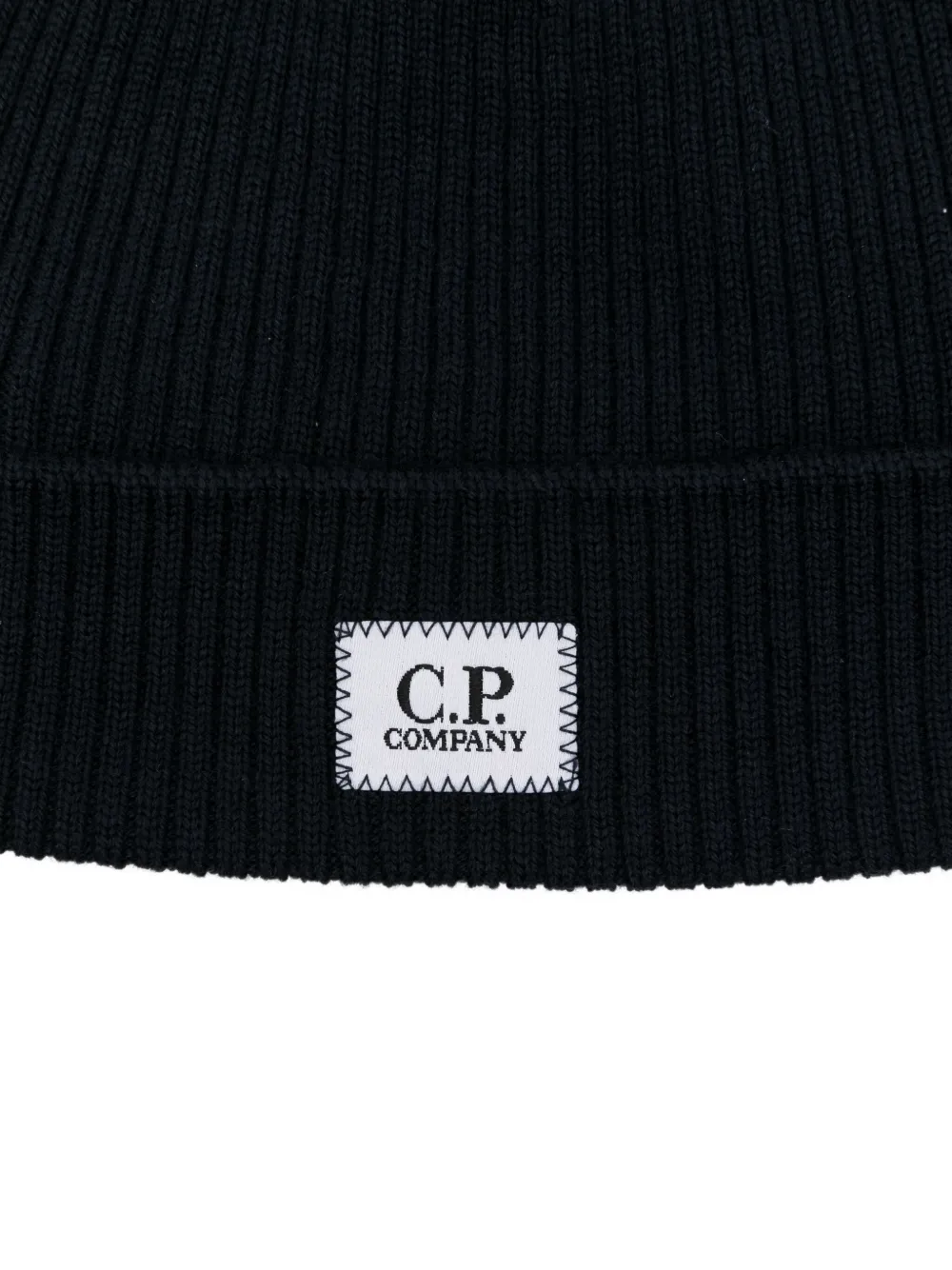 C.P. Company Kids Geribbelde muts met logoplakkaat Blauw
