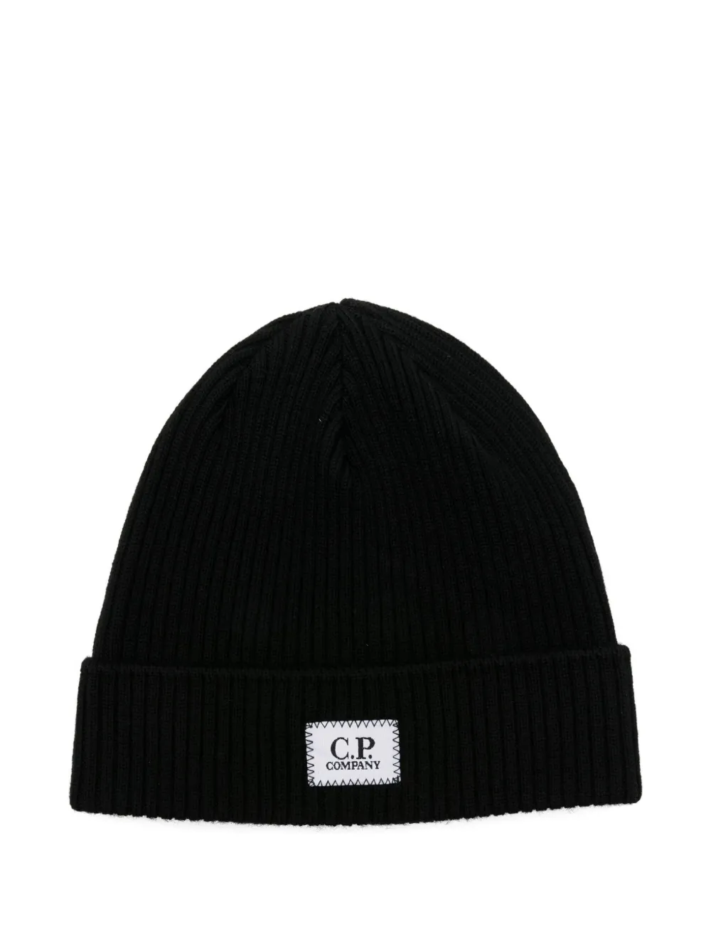 C.P. Company Kids Geribbelde muts met logoplakkaat Zwart