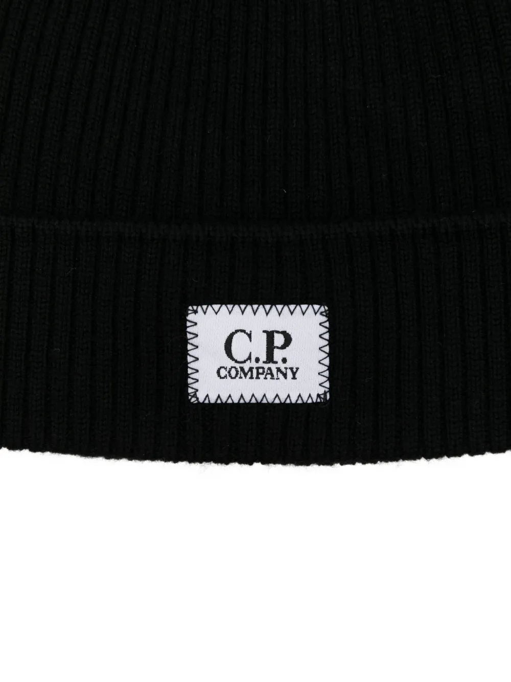 C.P. Company Kids Geribbelde muts met logoplakkaat Zwart
