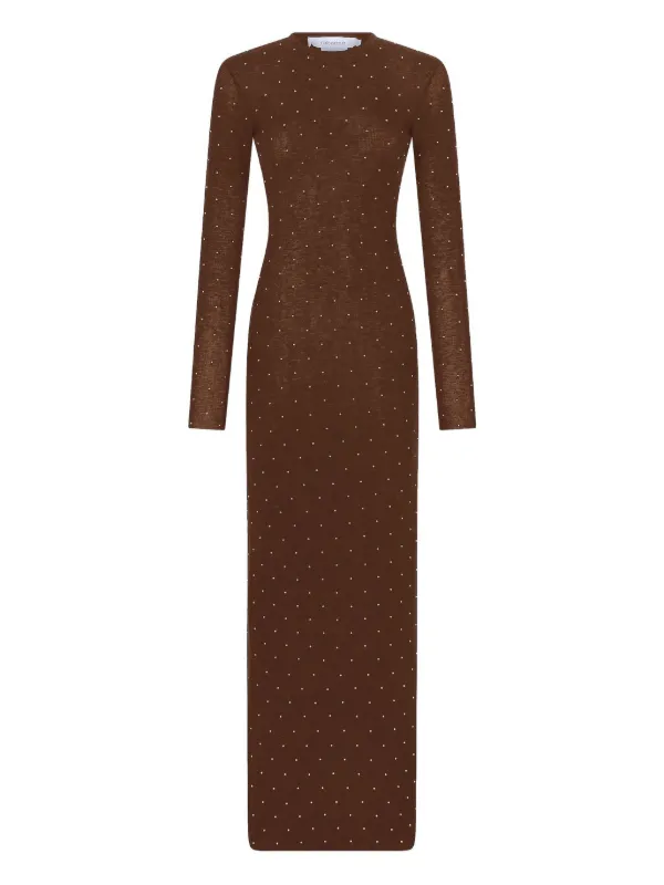 Rabanne Embellished long-sleeved Maxi Dress | Brown