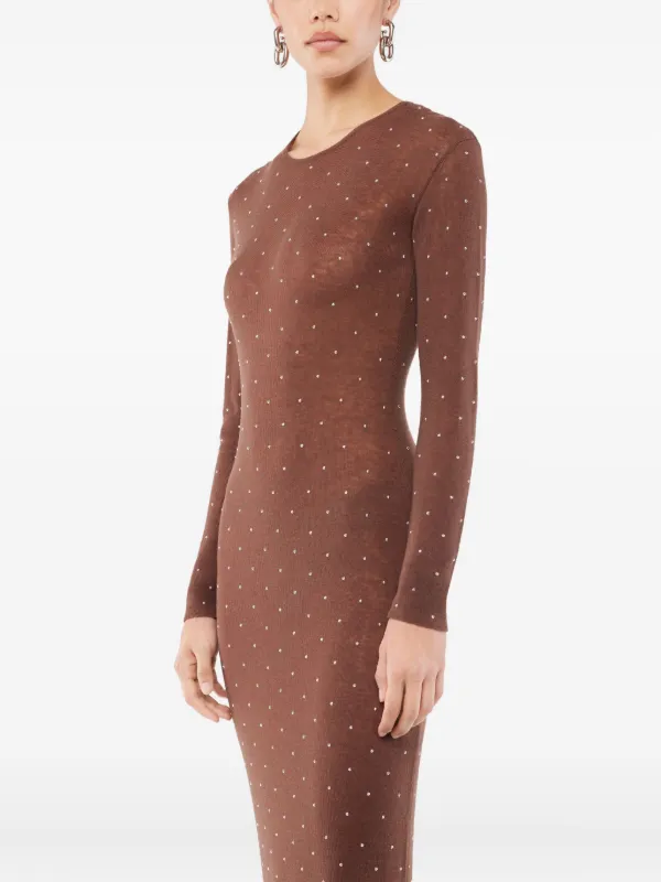 Rabanne Embellished long-sleeved Maxi Dress | Brown | FARFETCH JO