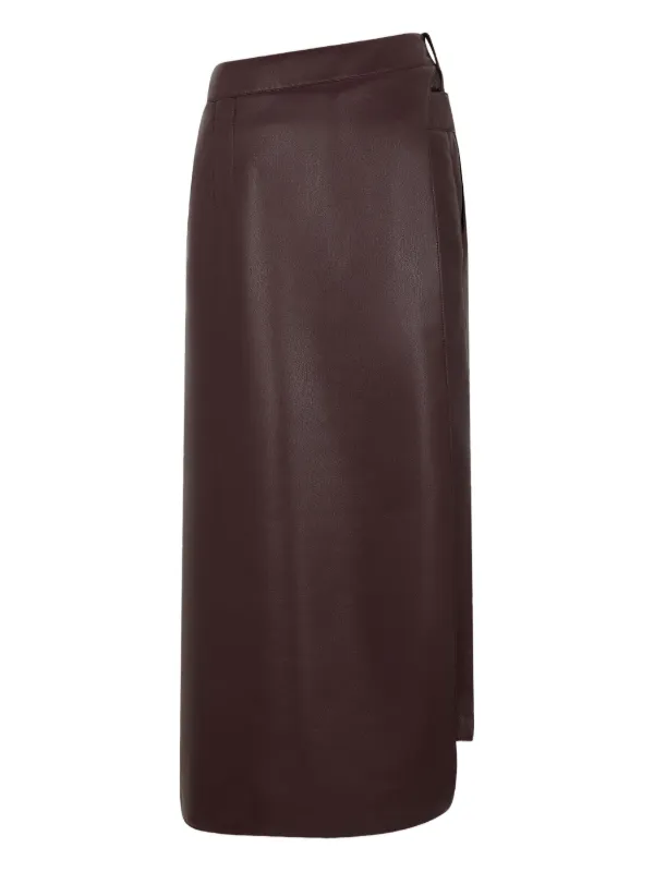 Rabanne Belted Leather Split Midi Skirt in Brown