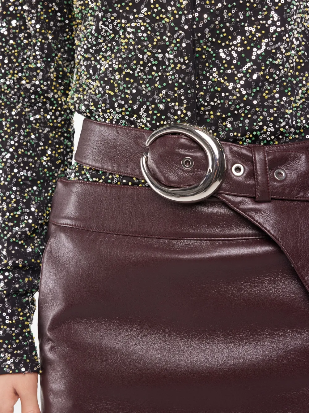 Rabanne Belted Leather Split Midi Skirt In Brown