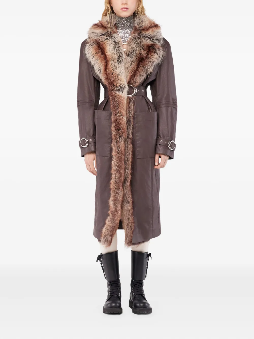 Rabanne fur-trimmed belted coat | Faux Fur & Shearling Coats | Image 2