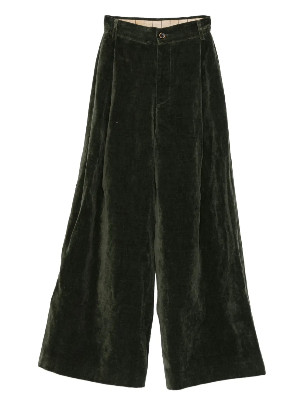 Uma Wang pleated velvet trousers Groen
