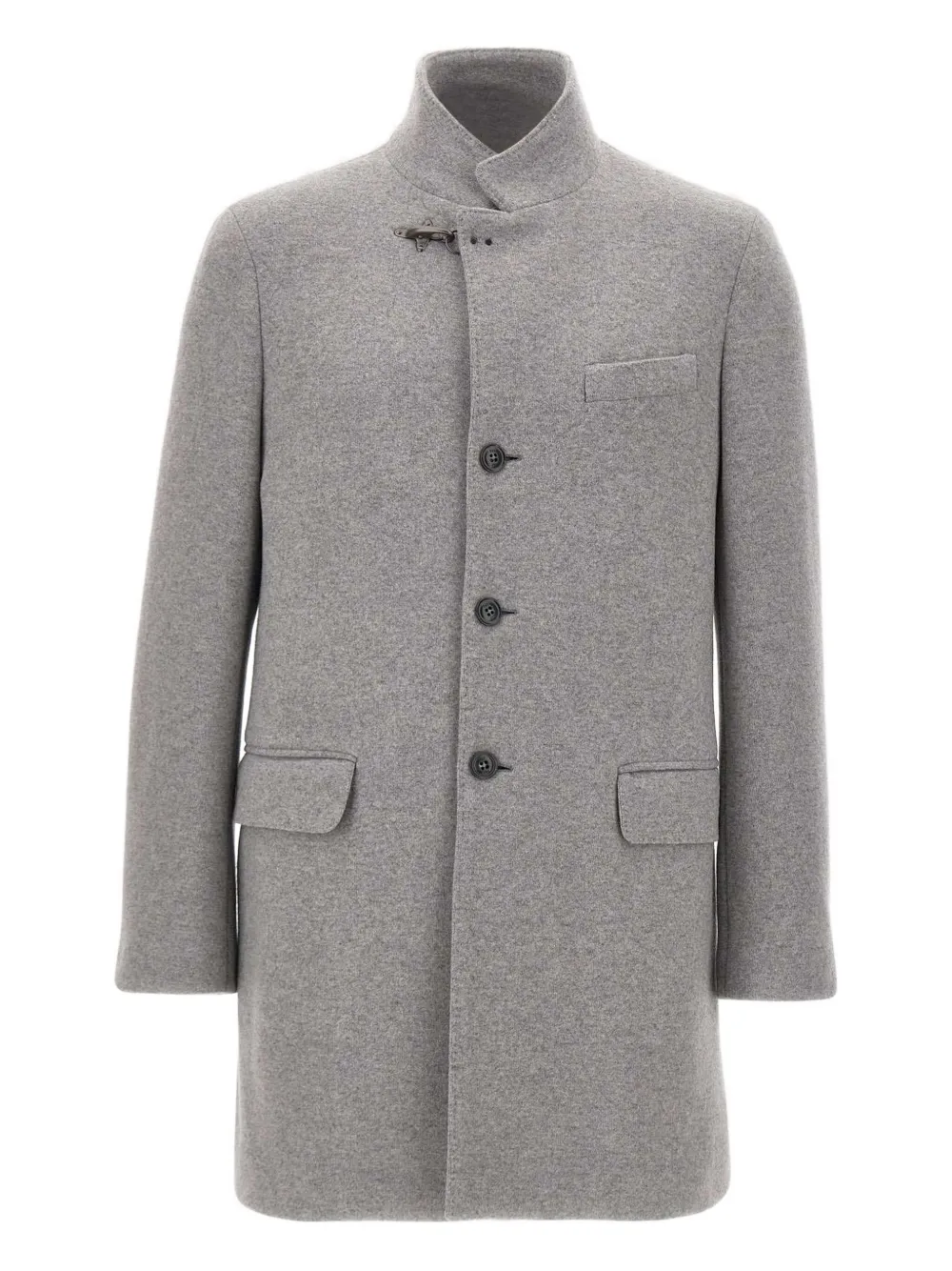 stand-collar flap-pocket coat