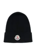Moncler logo-patch ribbed beanie hat - Blue