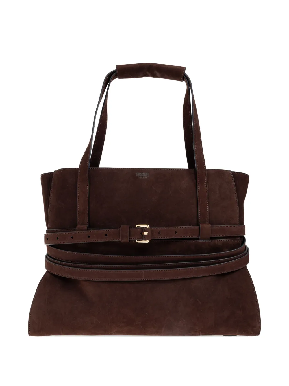 Moschino Tie Me belted suede tote bag Bruin