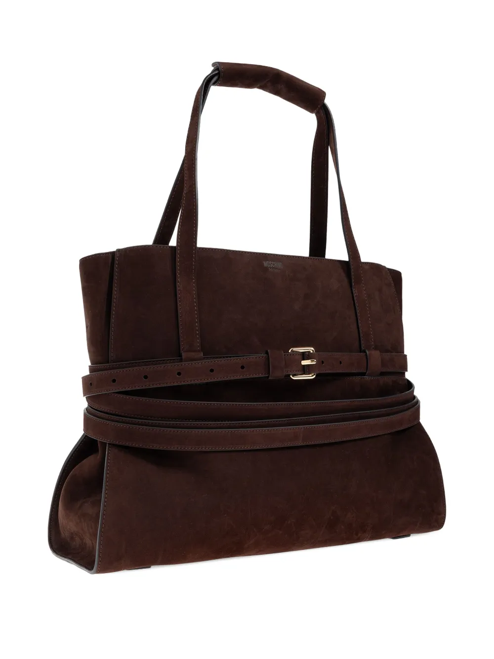Moschino Tie Me belted suede tote bag Bruin