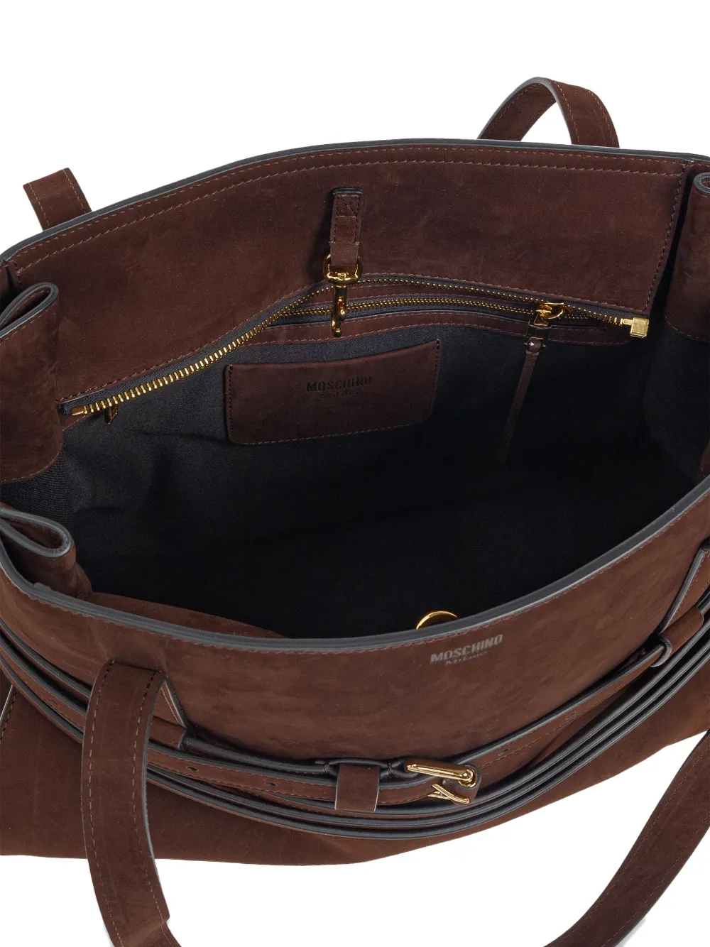 Moschino Tie Me belted suede tote bag Bruin
