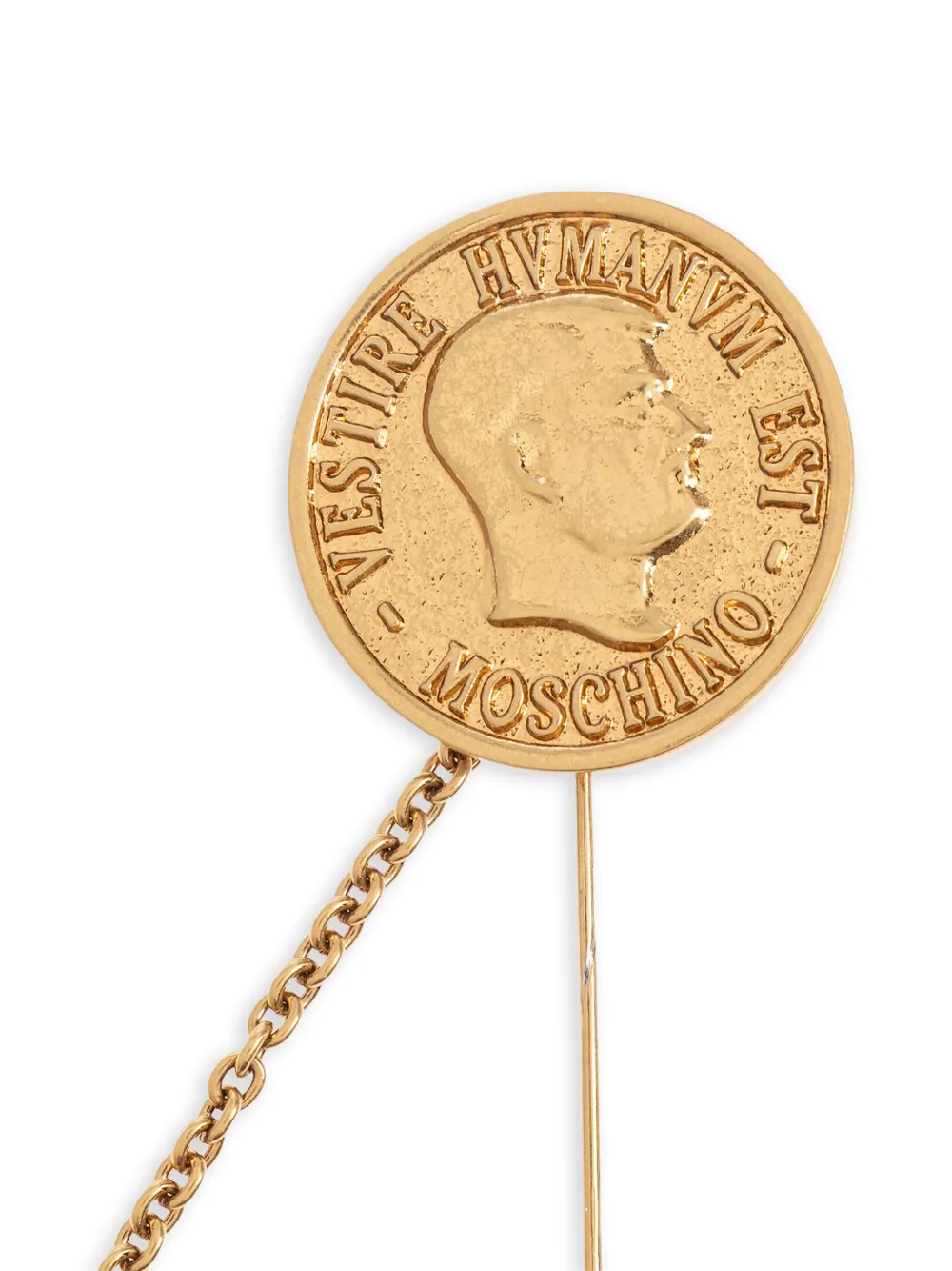 Moschino Coin-design Chain Brooch In Gold
