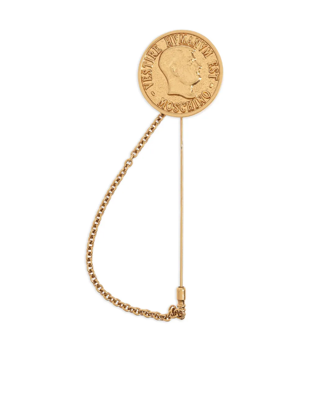Moschino Coin-design Chain Brooch In Gold