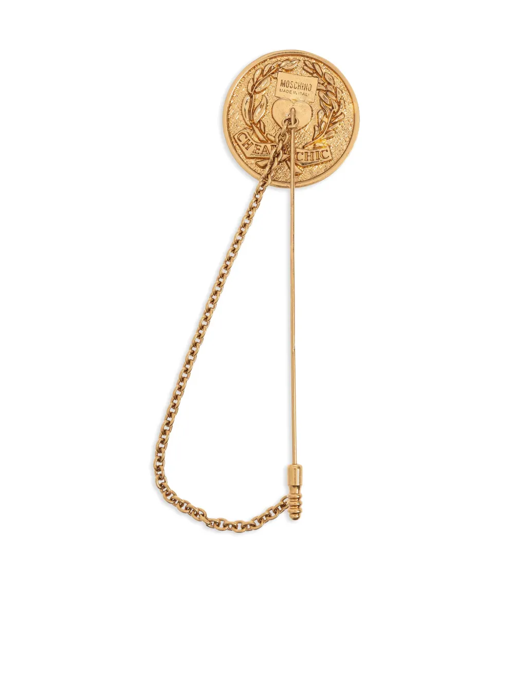 Moschino Coin-design Chain Brooch In Gold