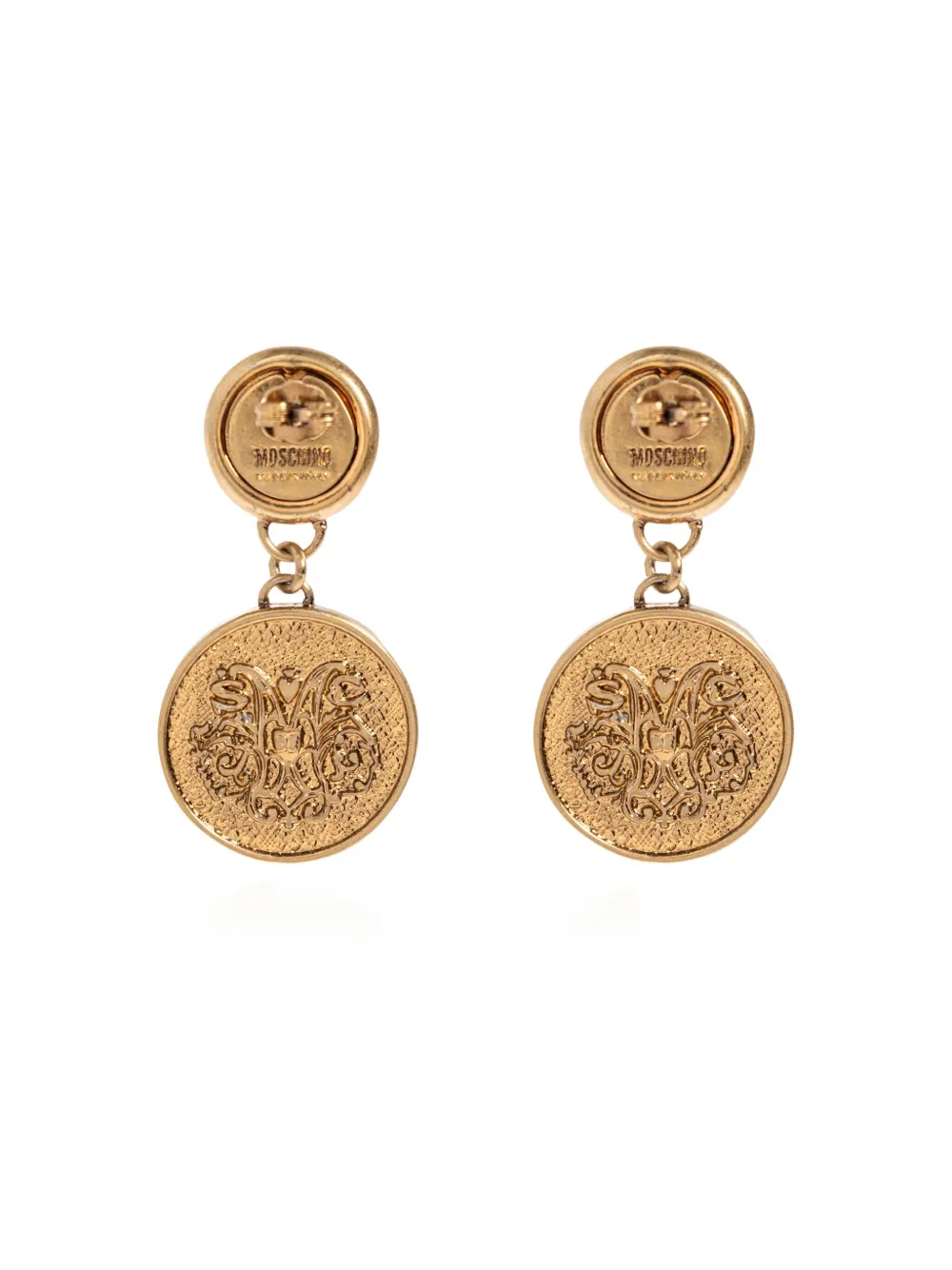 Moschino Pearl-embellished Coin Earrings In Gold