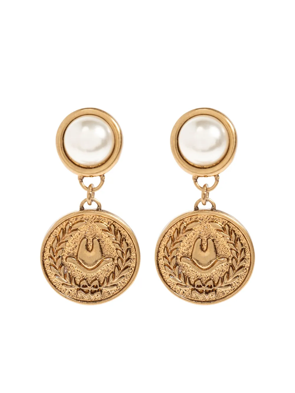 Moschino Pearl-embellished Coin Earrings In Gold