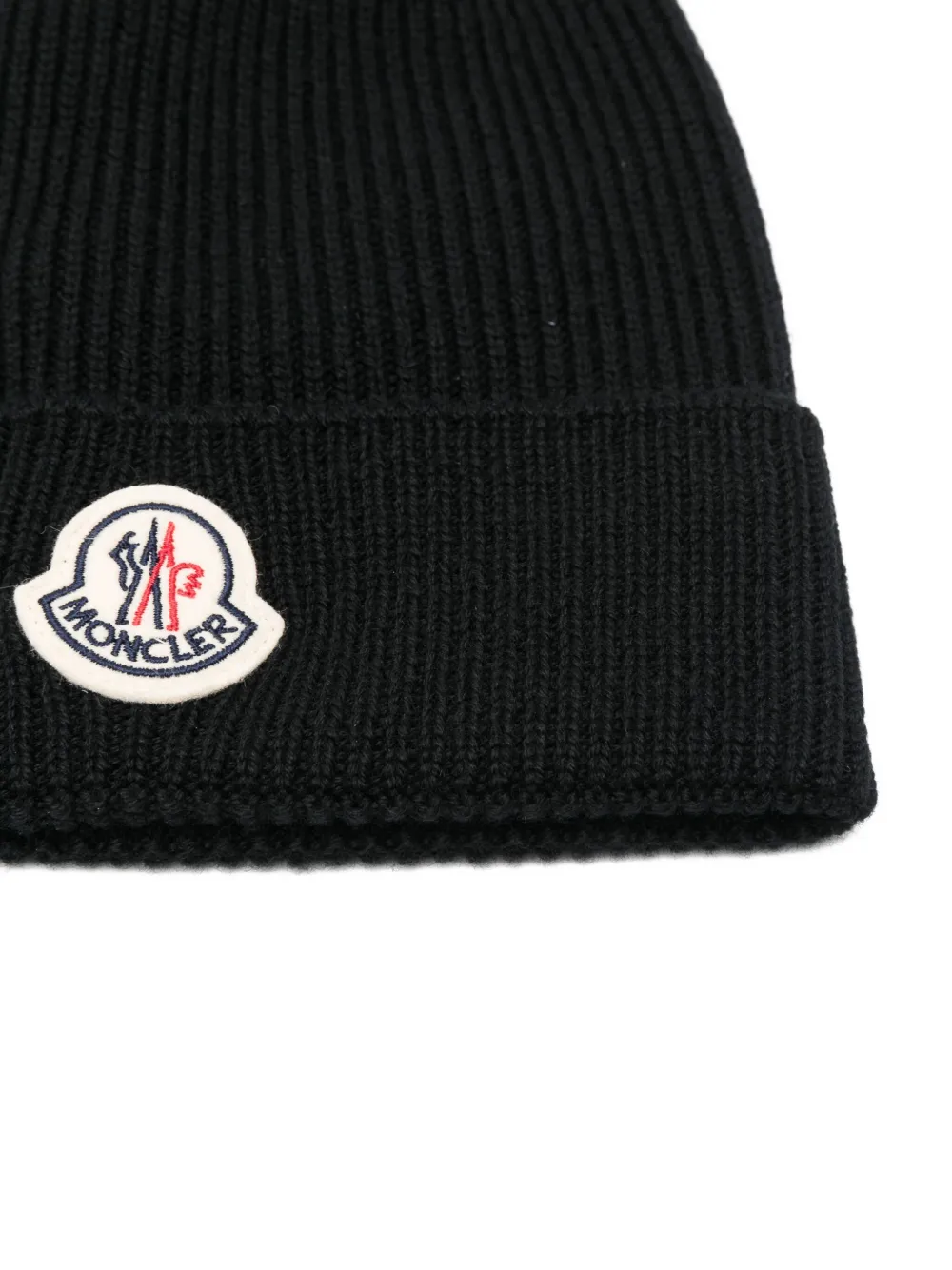 Moncler ribbed logo-patch beanie hat Zwart
