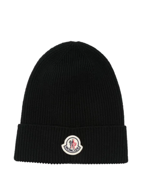 Moncler ribbed logo-patch beanie hat