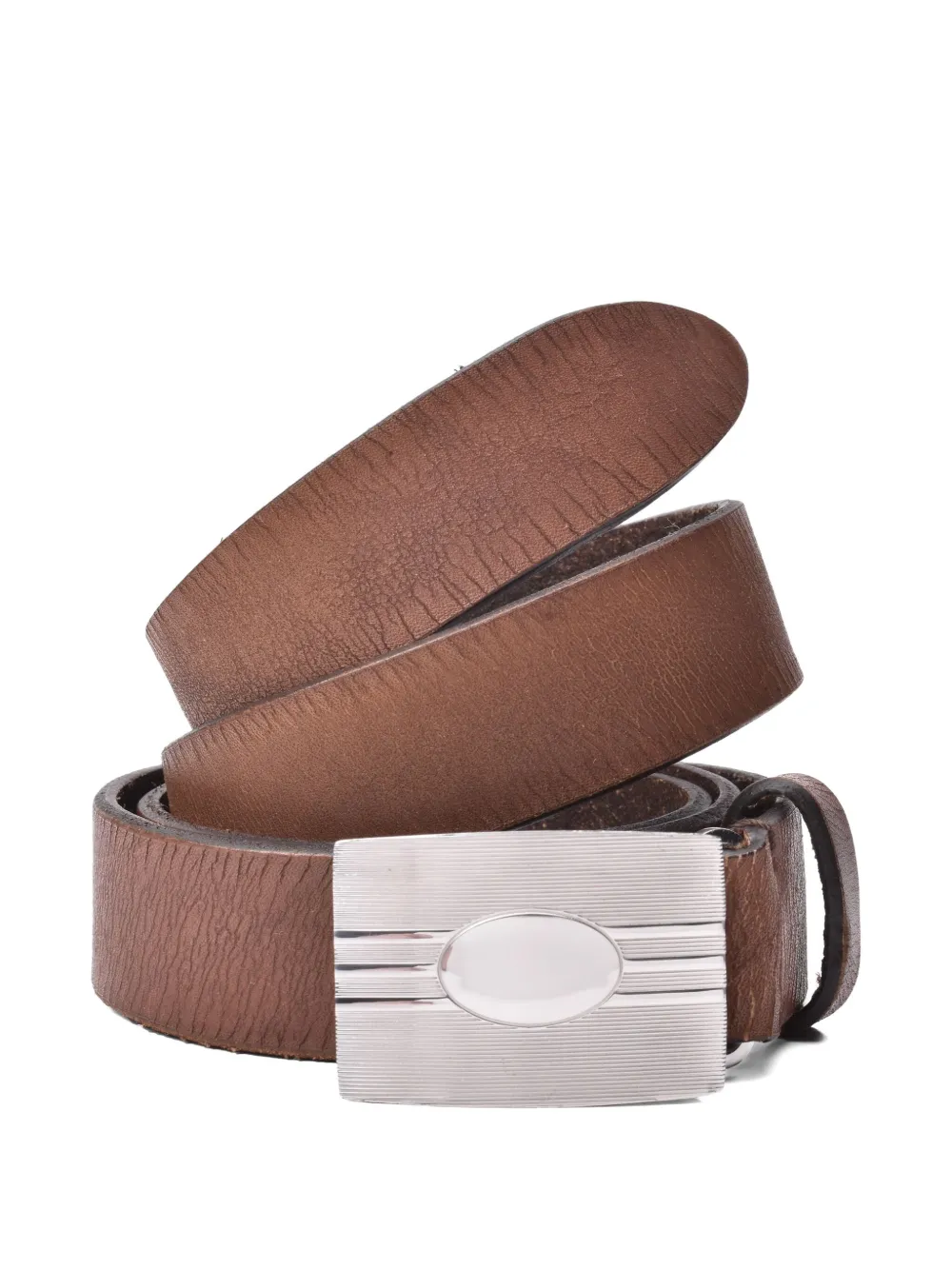 Brunello Cucinelli Leren riem met zilveren gesp Bruin
