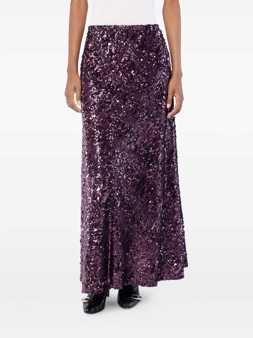 Rabanne Sequined Chiffon Maxi Skirt In Purple