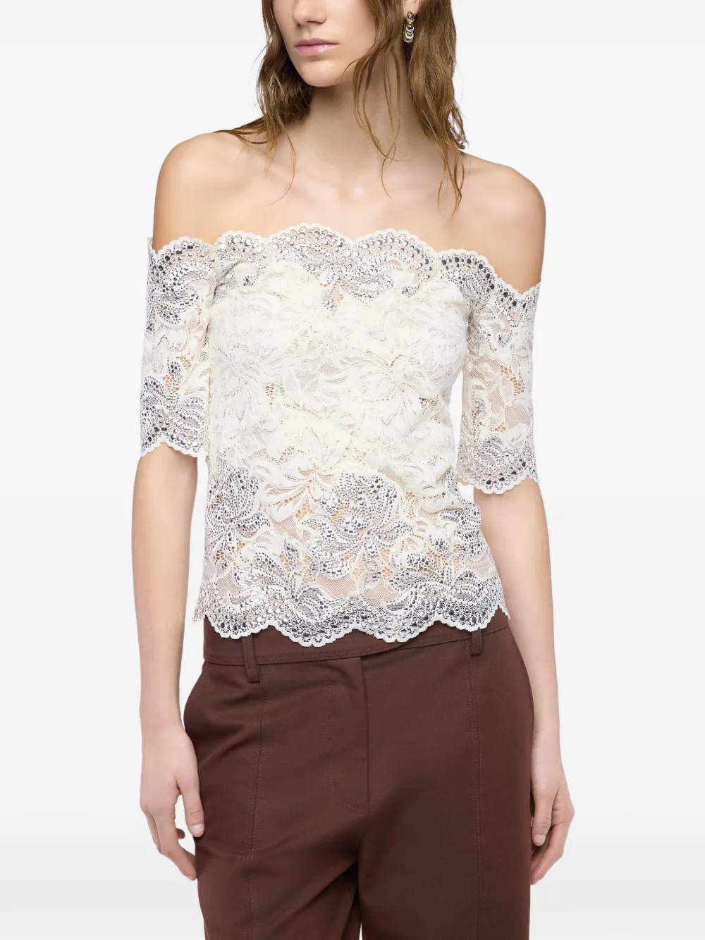 Rabanne Off-shoulder top met verfraaid detail P105 IVORY